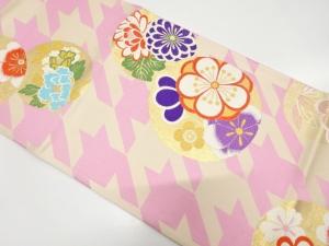 丸に梅・菊・牡丹模様織り出し　振袖用袋帯